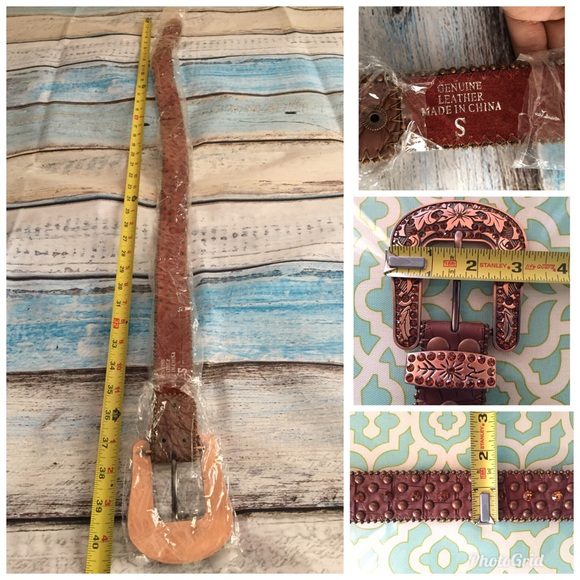 Womens Western Leather Buckle Belt Studded Cowgirl Brown Size Small - Picture 12 of 13